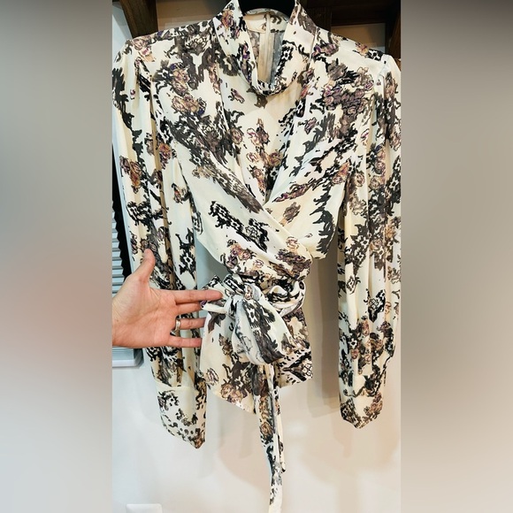 IRO Sakari Wrap Effect Printed Crepe de Chine Blouse Mock Neck FR 34 (US2) - Picture 6 of 13